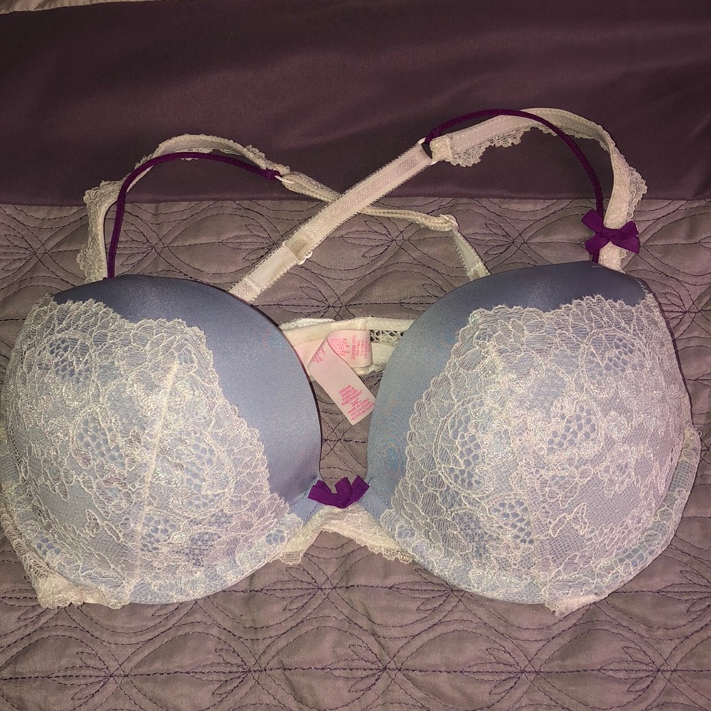Purple Lace Adjustable Strap Bra, Size 34C